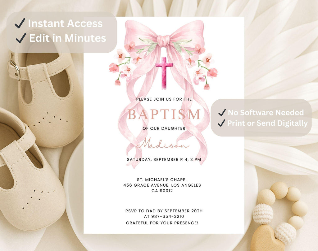 Pink Baptism Invitation for Girl