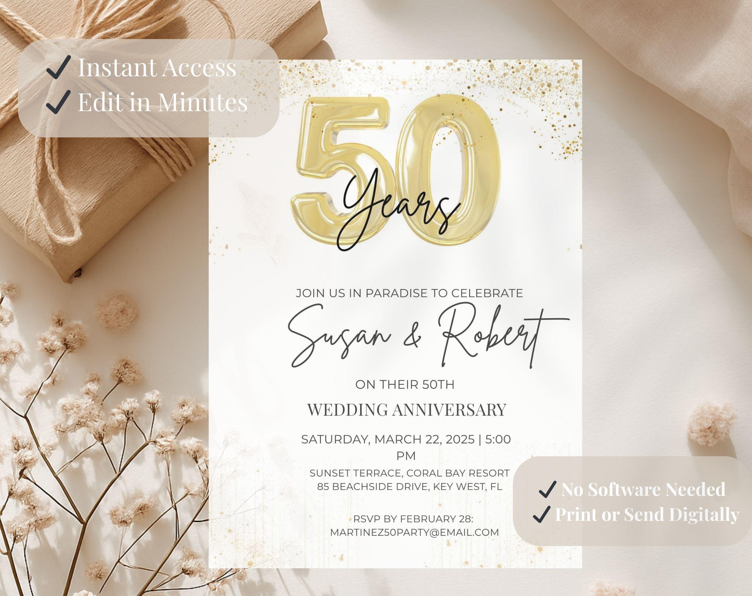 Gold  Balloon 50th Wedding Anniversary