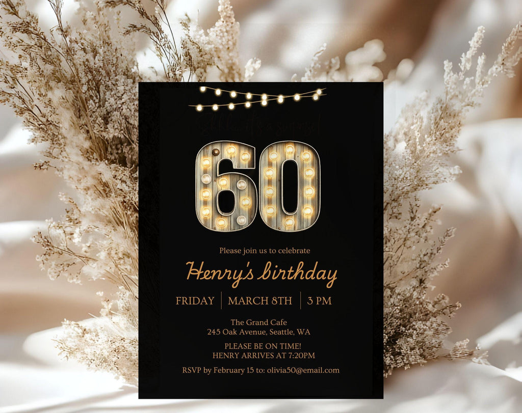 Black Gold 60th Birthday Invitation