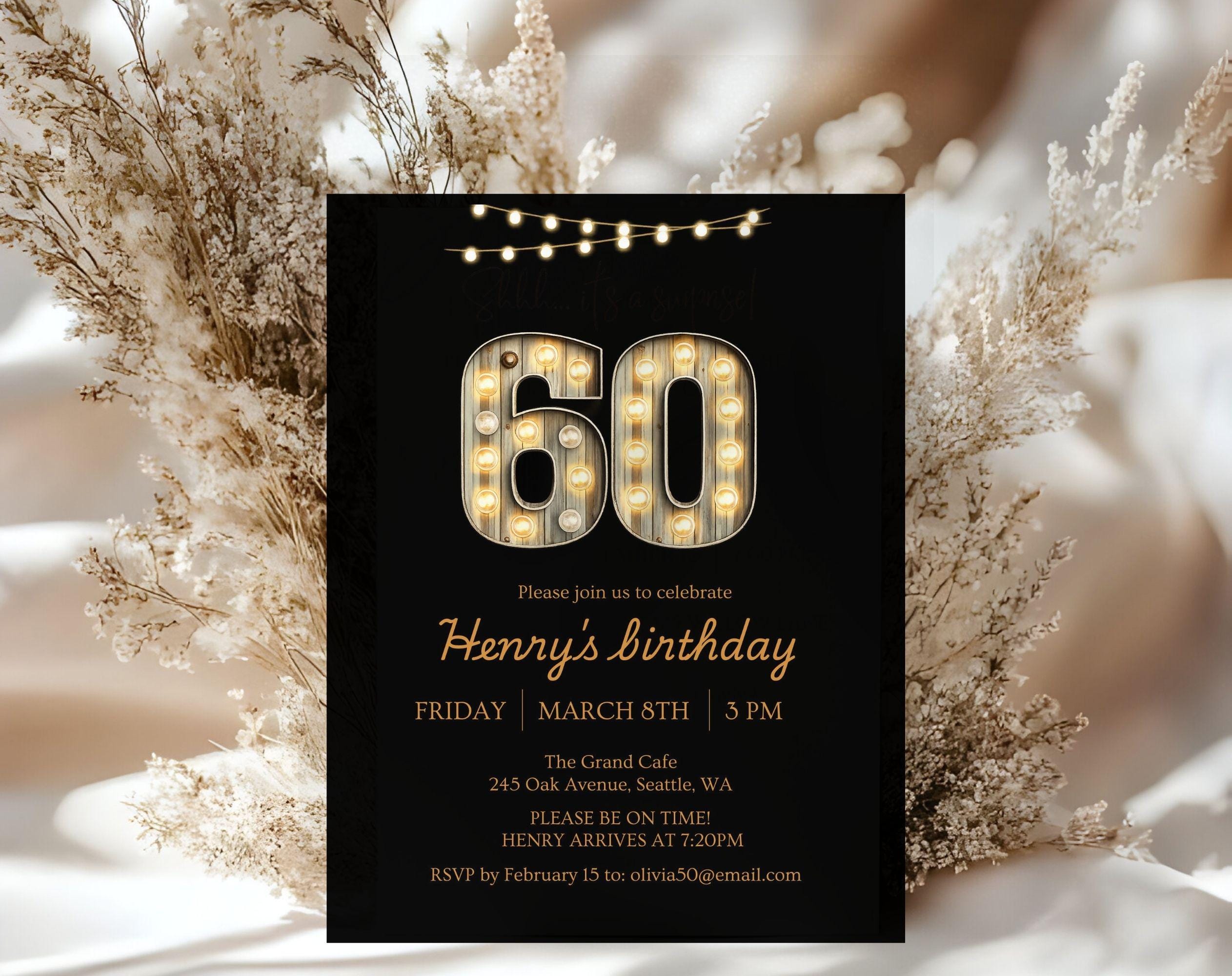 Black Gold 60th Birthday Invitation