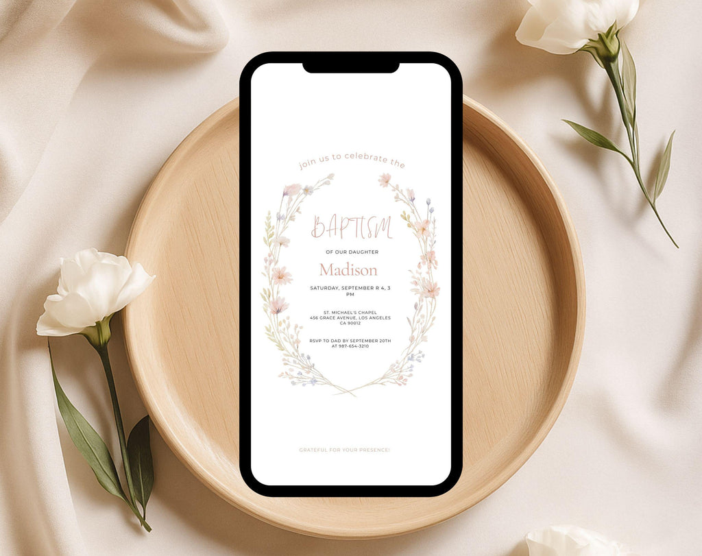 Floral Baptism Invitation