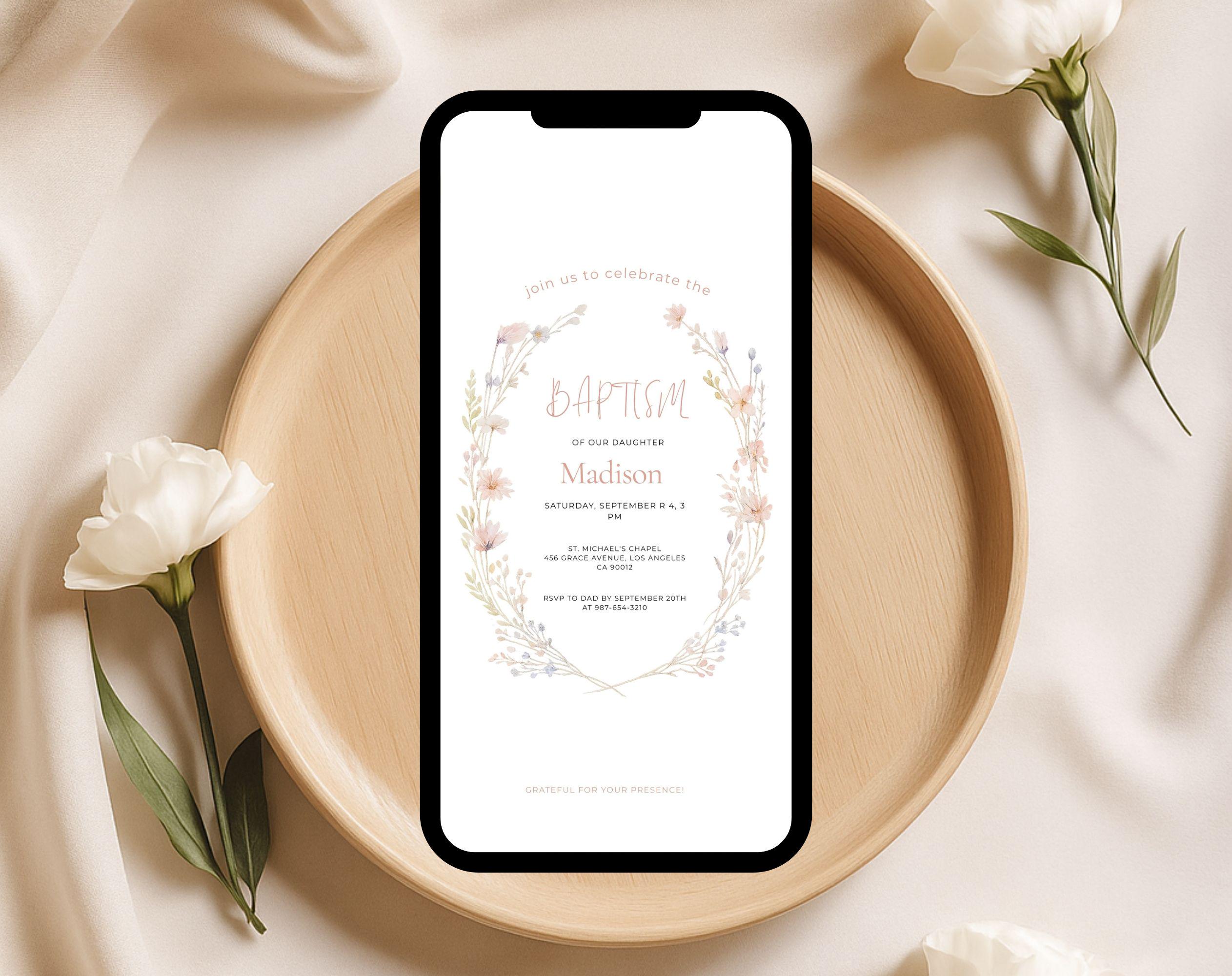 Floral Baptism Invitation