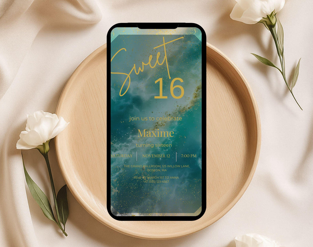 Gold Sweet 16 Birthday Invitation