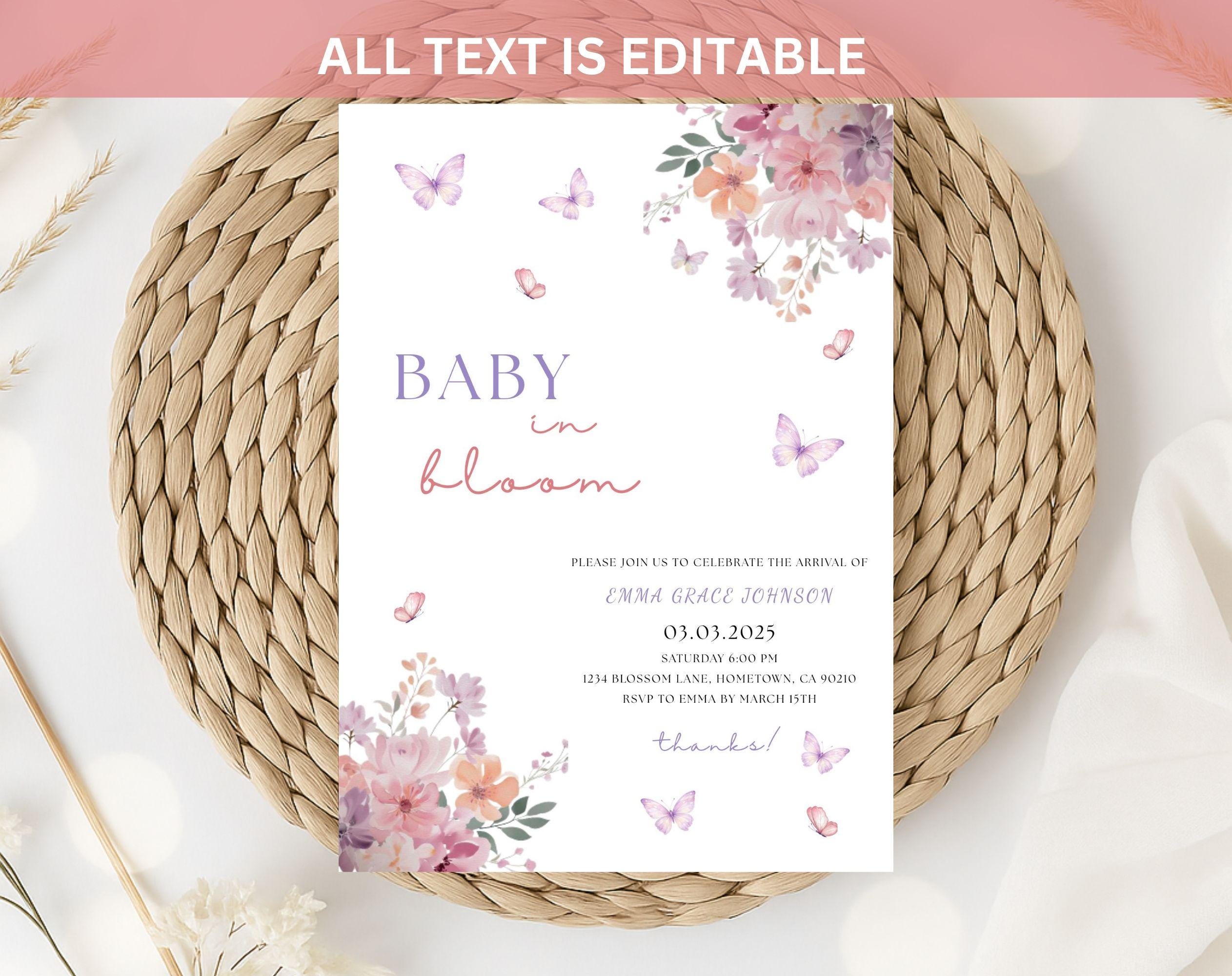 Pink Spring Flowers Baby Shower Invitation