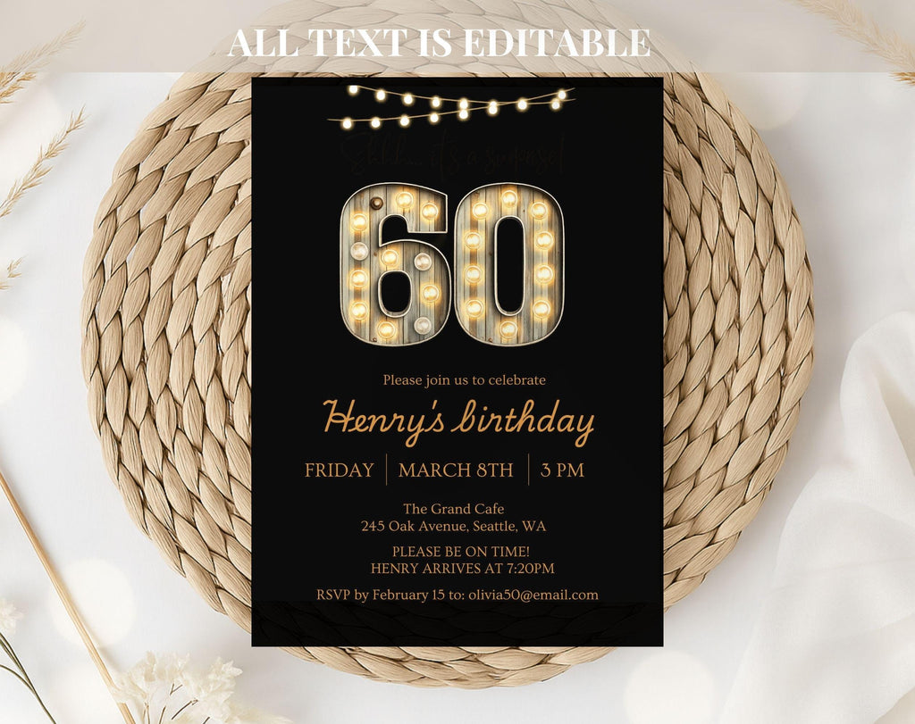 Black Gold 60th Birthday Invitation