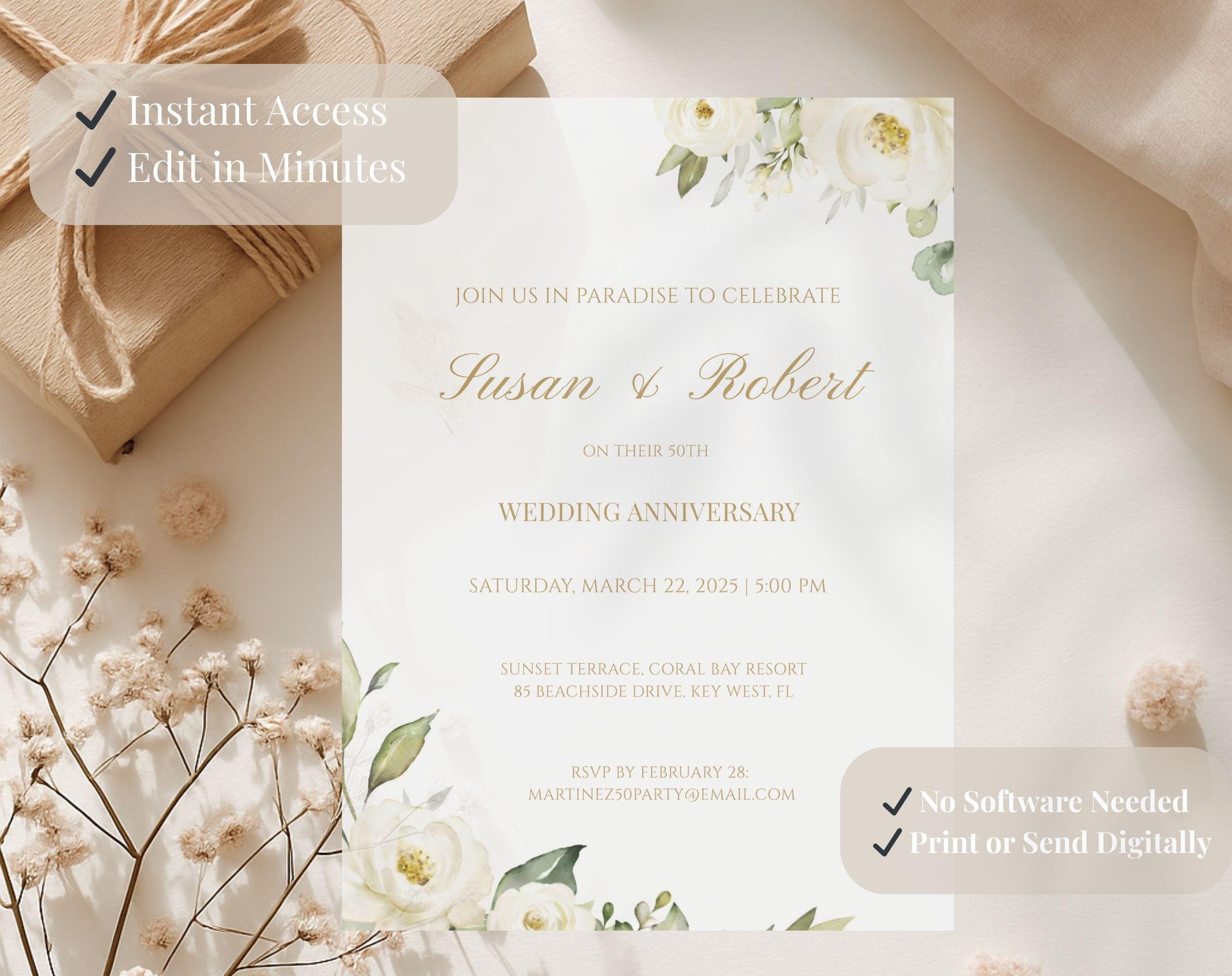 White Gold Floral 50th Wedding Anniversary