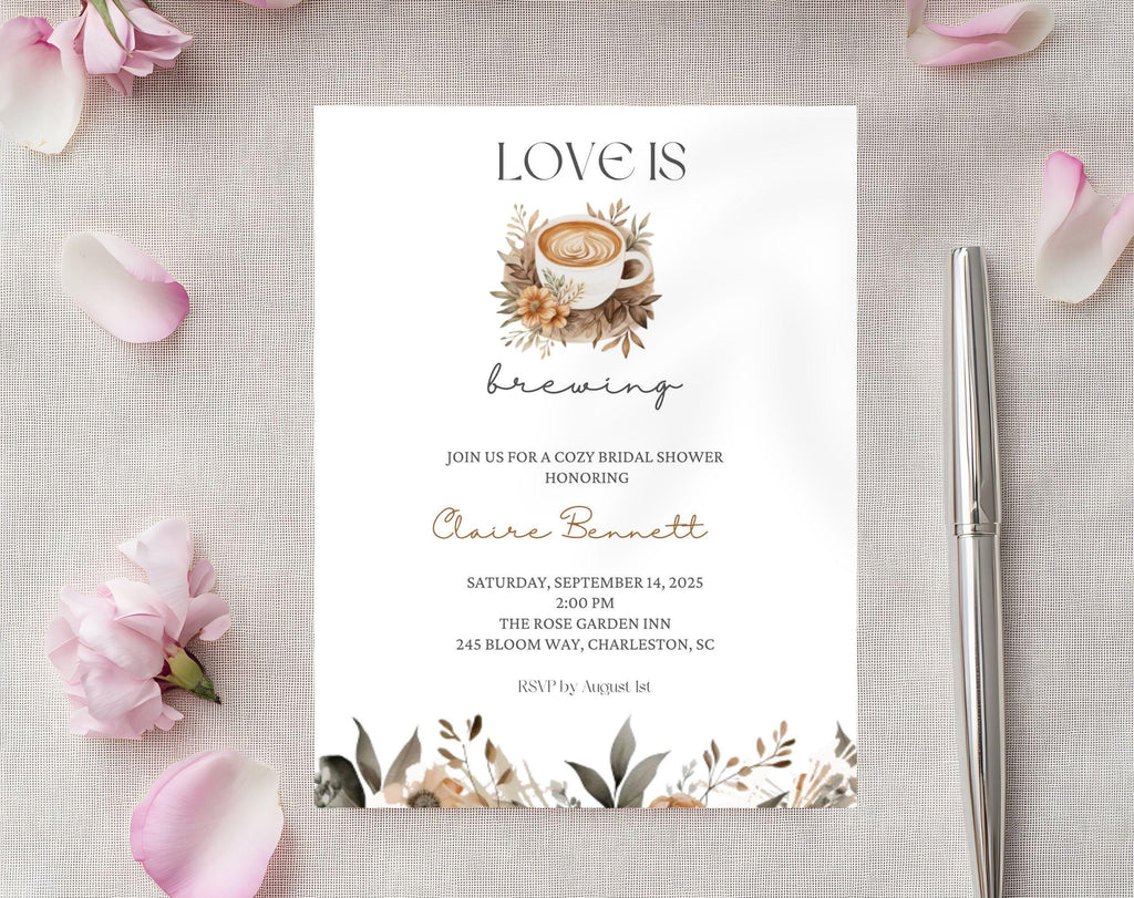 Love is Brewing Beige Coffee Bridal Shower Invitation