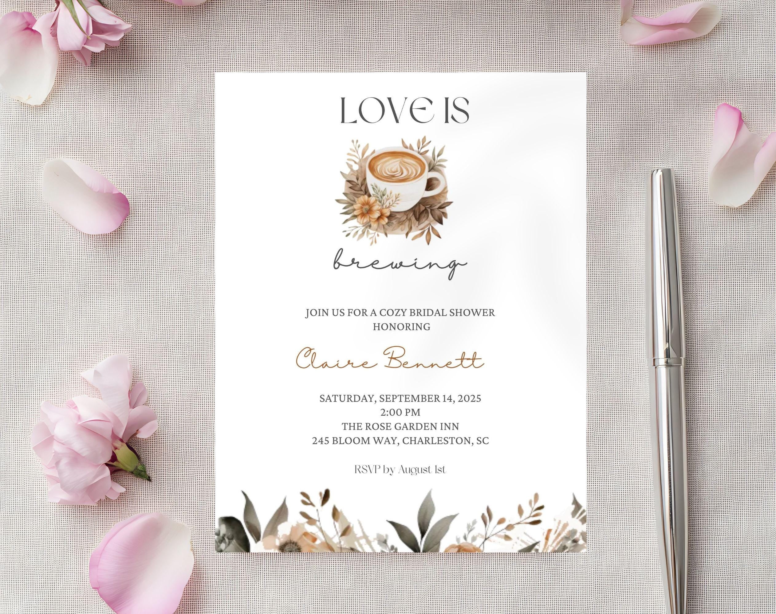 Love is Brewing Beige Coffee Bridal Shower Invitation