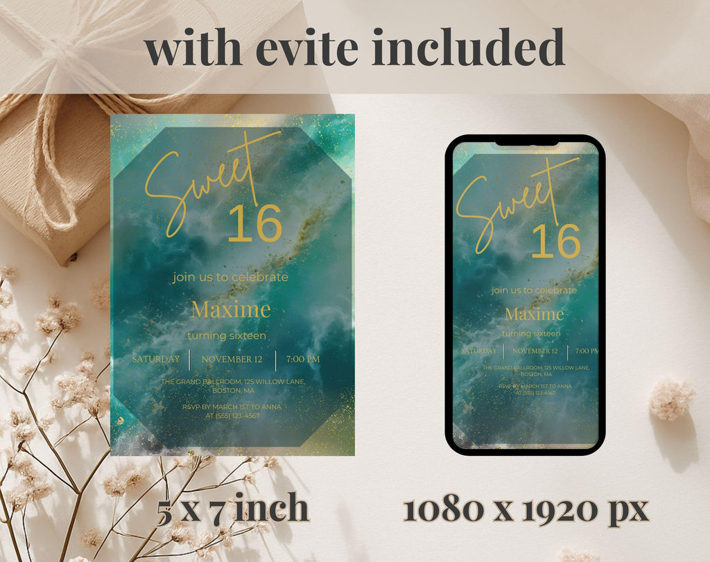 Gold Sweet 16 Birthday Invitation