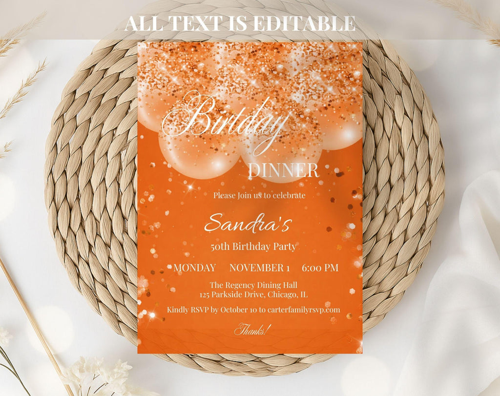 Orange 50th Birthday Dinner Invitation