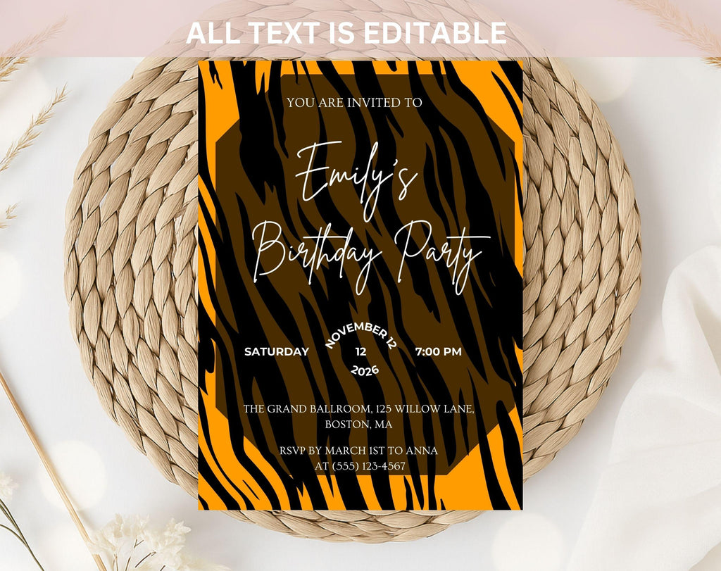 Tiger Print Birthday Invitation