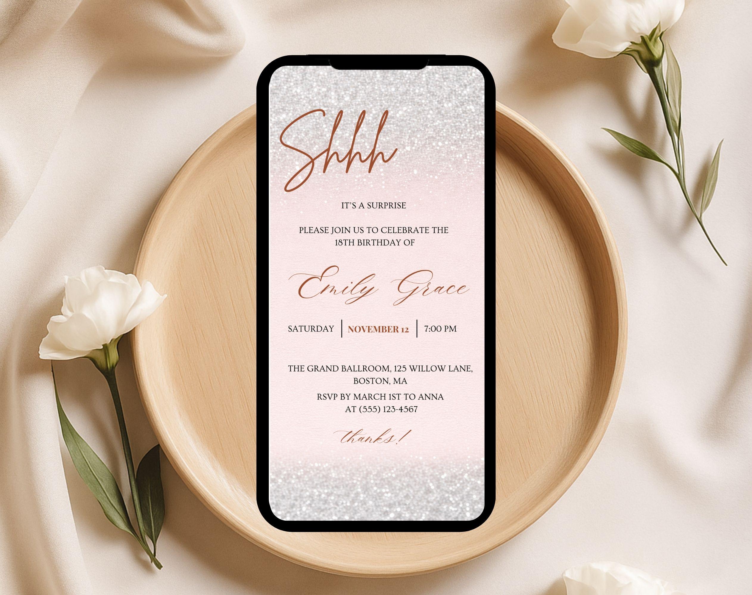 Pink glitter 18th Birthday Invitation