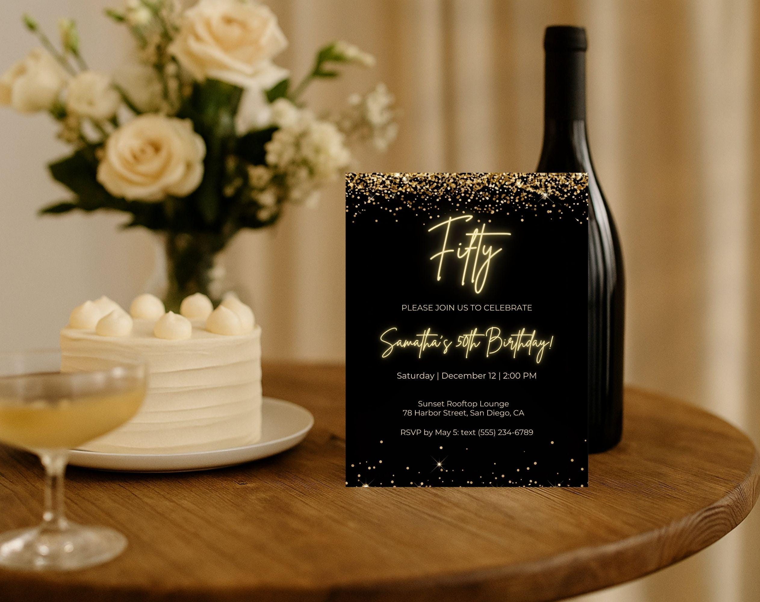 Black Gold 50th Birthday Invitation