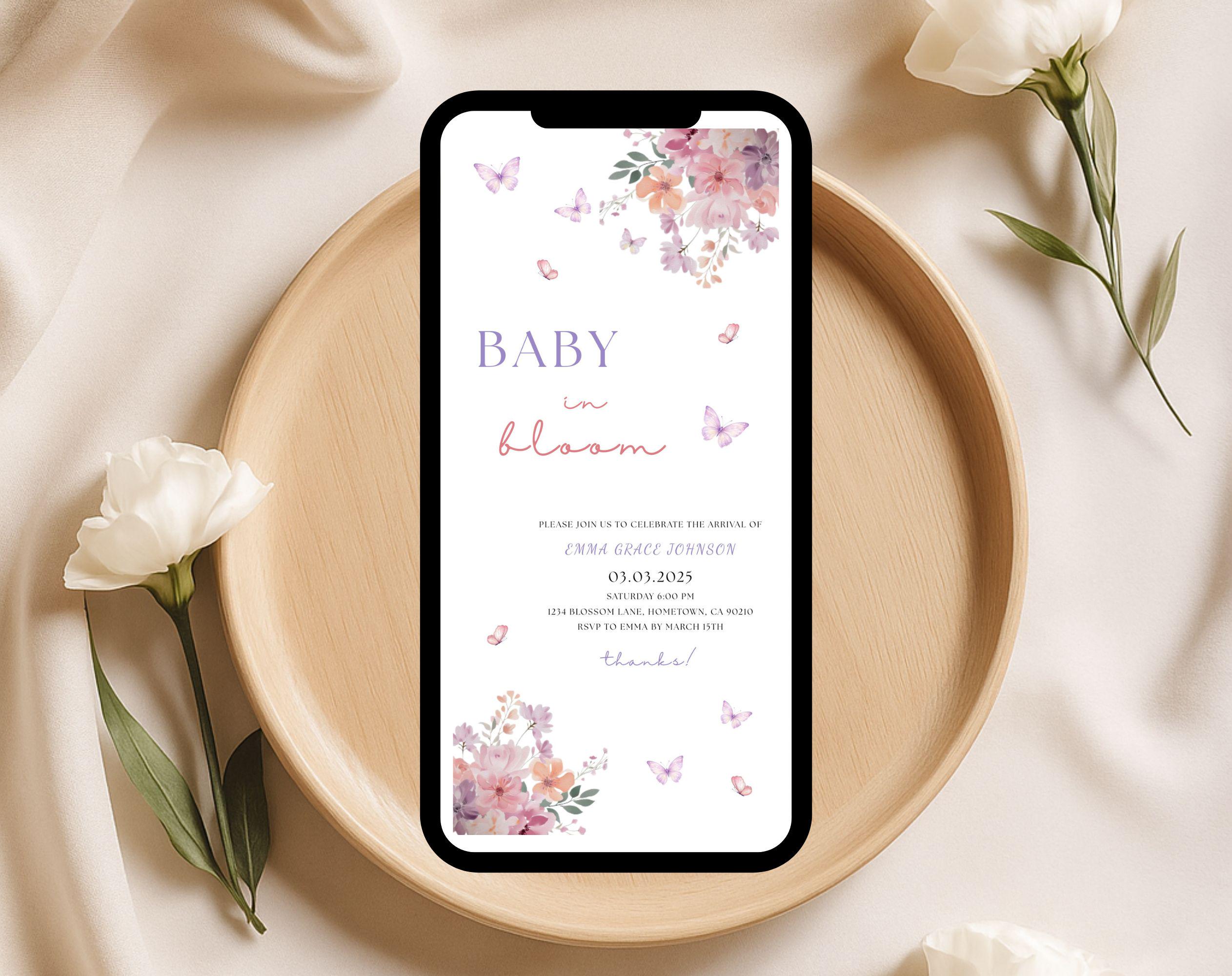 Pink Spring Flowers Baby Shower Invitation