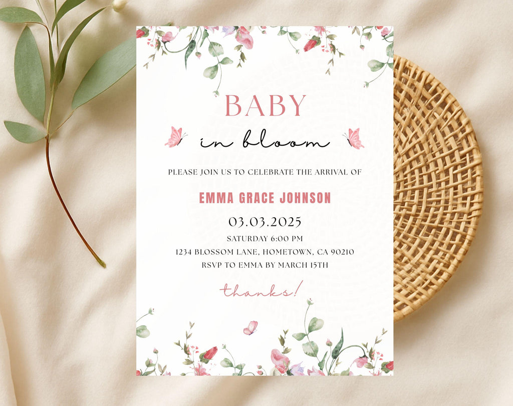 Baby in Bloom Pink Baby Shower Invitation