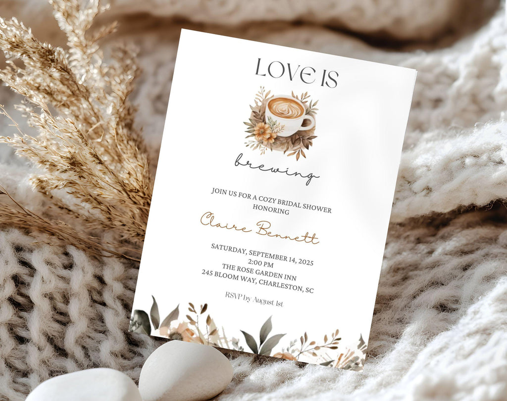 Love is Brewing Beige Coffee Bridal Shower Invitation