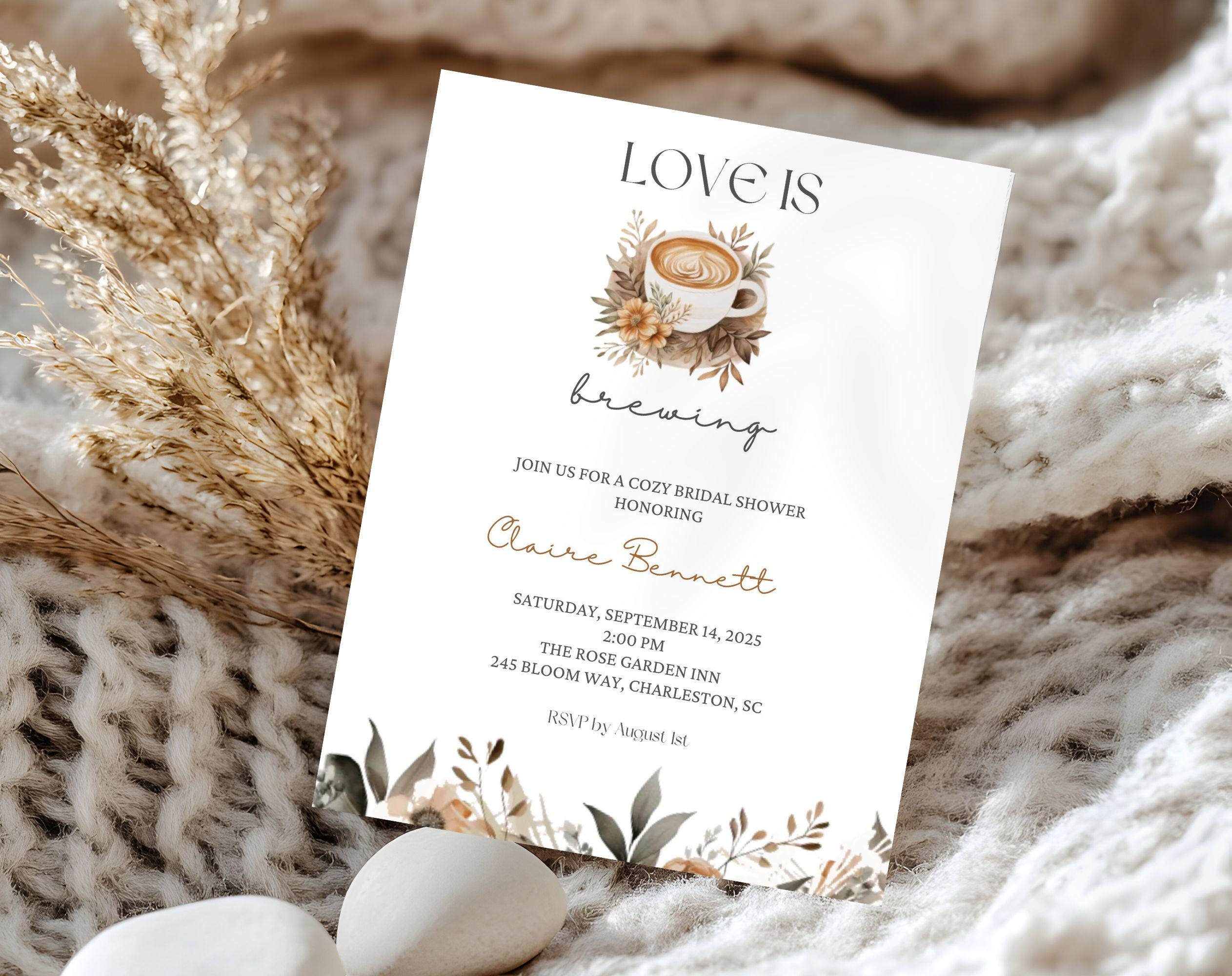 Love is Brewing Beige Coffee Bridal Shower Invitation