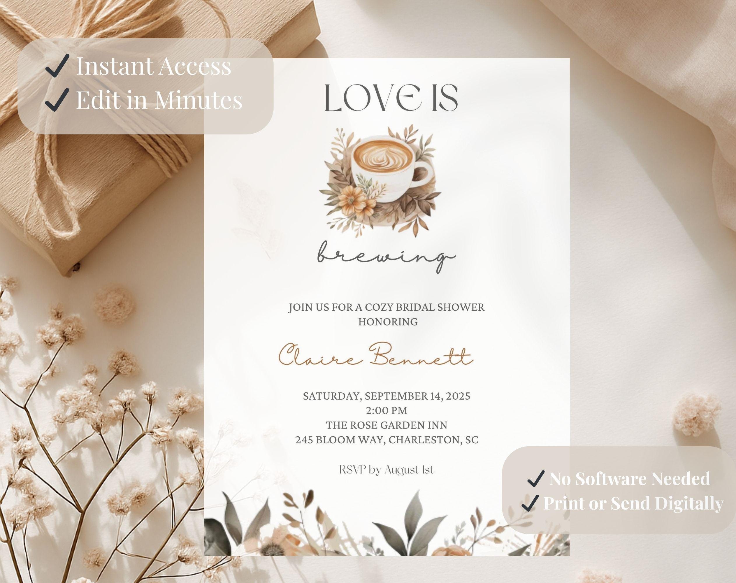 Love is Brewing Beige Coffee Bridal Shower Invitation