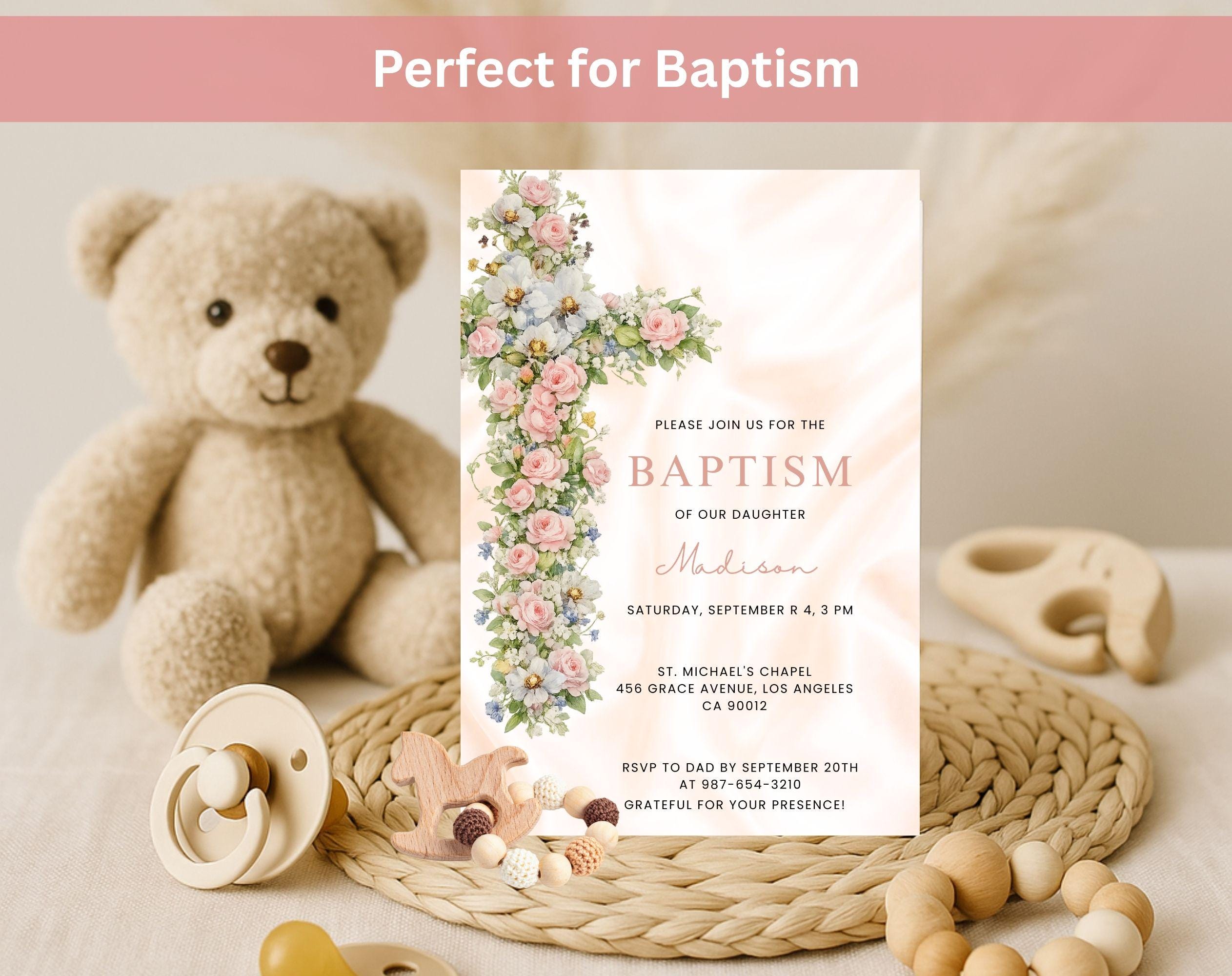 Floral Baptism invitation: