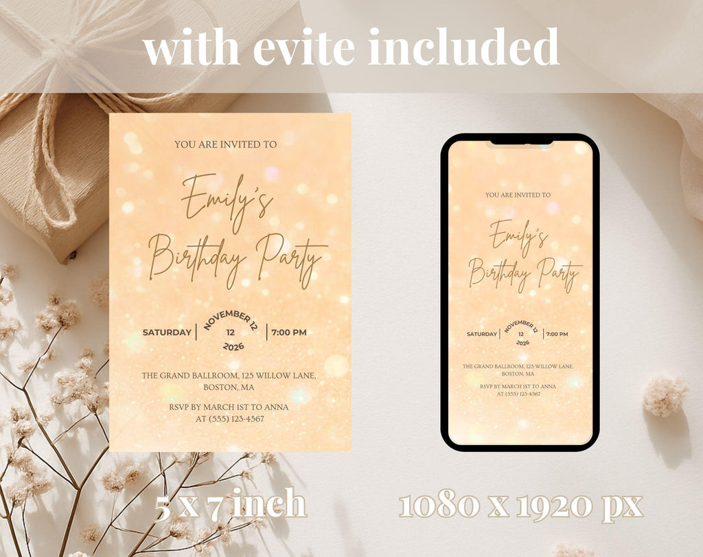 Gold Glitter Birthday Invitation